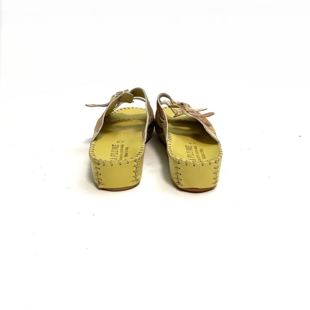 Vintage Y2K deadstock chartreuse leather floral print buckle strap sandals - Picture 6 of 8
